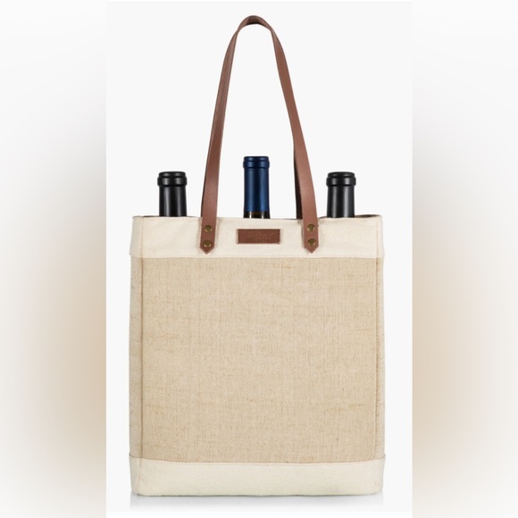 PINOT CANVAS JUTE 3 BOTTLE INSULATED WINE BAG Picnic Time Legacy - Picture 1 of 14
